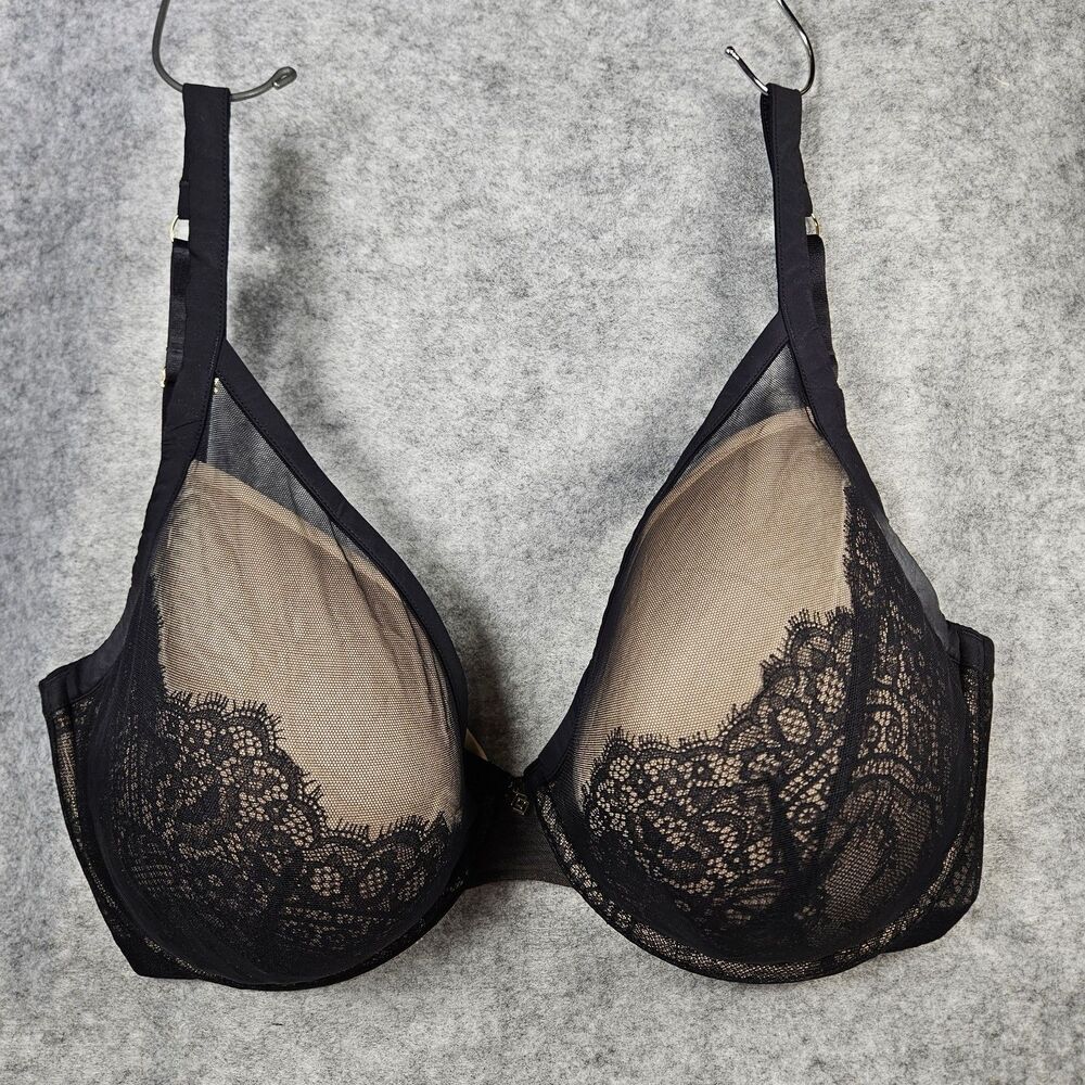 Thirdlove Black Eyelash Lace Plunge Underwire Lined Bra Support Comfort Size 36H